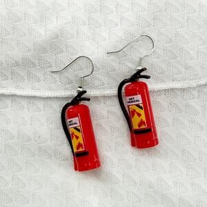 Fire Extinguisher Earrings - Novelty Earrings, Red Safety Jewelry, Firefighter